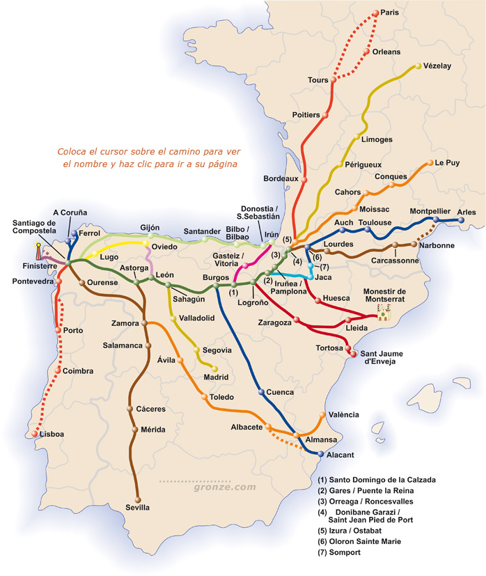 mapa głównych szlaków (dzięki uprzejmości www.gronze.com)